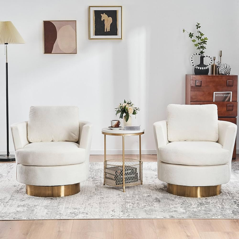 Swivel Barrel Chair Set of 2,Modern Velvet Upholstered Round Swivel Accent Chairs with Pillow, 36... | Amazon (US)