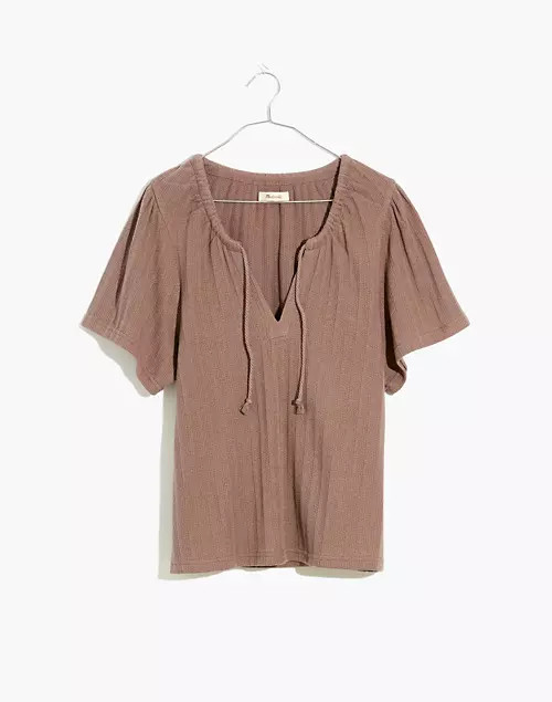 Pointelle Tie-Neck Tunic Top | Madewell