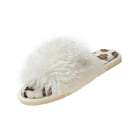 YWDJ Womens Shoes Sandals Wedge Women s Fuzzy Slippers Plush Cozy Slides Soft Warm House Shoes Leopa | Walmart (US)