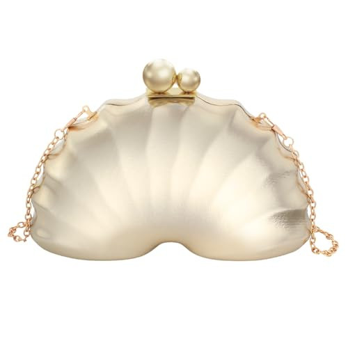 Gold Shell Clutch Evening Bag for Women – Dual Gold Ball Clasp Metallic Purse, Elegant Wedding Prom Party Handbag Crossbody Shoulder Bag Gift for Her | Amazon (US)