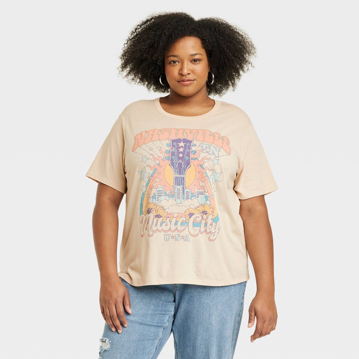 Women's Music City Short Sleeve Graphic T-Shirt - Beige | Target