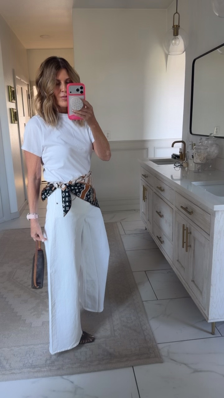 I’m wearing a size 27 and medium top

#LTKOver40 #LTKgrwm #LTKootd