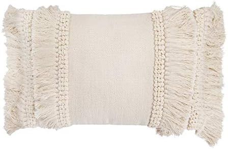 Creative Co-op Cream Cotton & Chenille Woven Lumbar Long Fringe Pillows | Amazon (US)