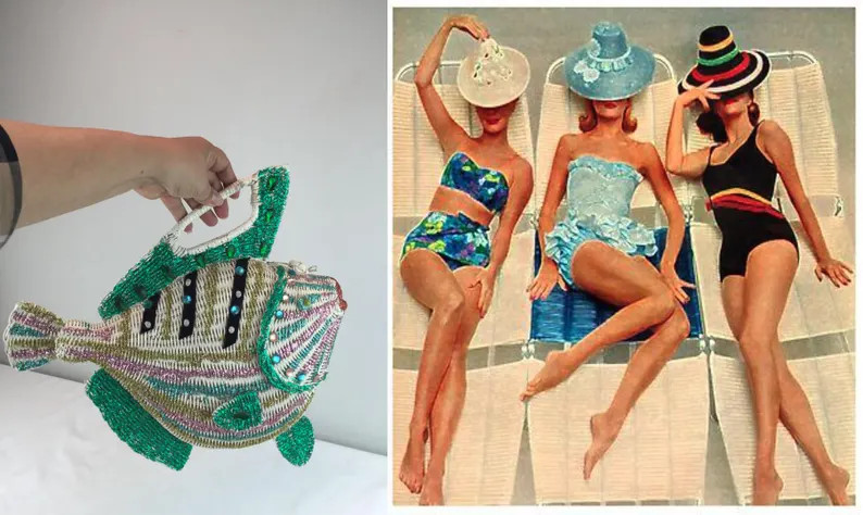 Lazy Miami Days - Vintage 1950s 1960s Midas of Miami Large Fish Jeweled Wicker Handbag - Etsy | Etsy (US)
