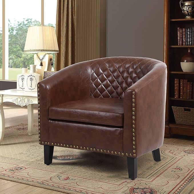 Barrel Accent Chair with Arms Faux Leather Club Chairs Side Chairs Upholstered Tub Chair for Livi... | Amazon (US)