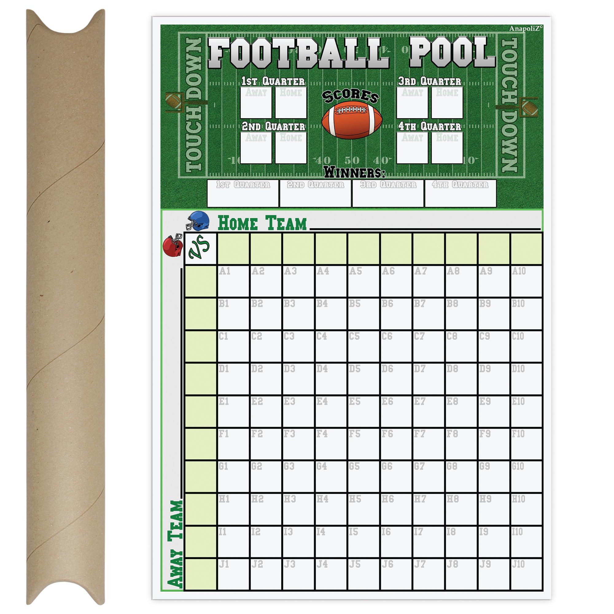 Football Squares Pool Board | 13 x 19" Inch Large Size | Office Party Pool Poster | Big Game Part... | Amazon (US)
