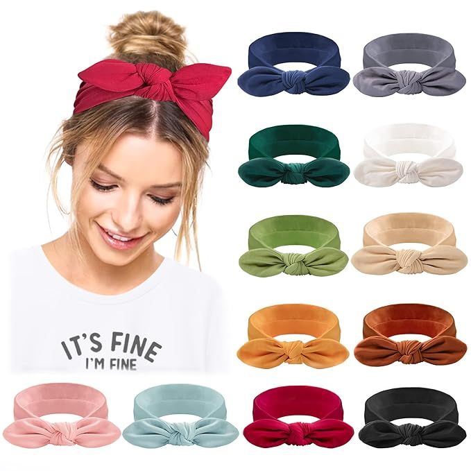 Jesries Headbands for Women Non Slip Hair Bands with Bows Rabbit Ears Workout Running Sport Sweat... | Amazon (US)