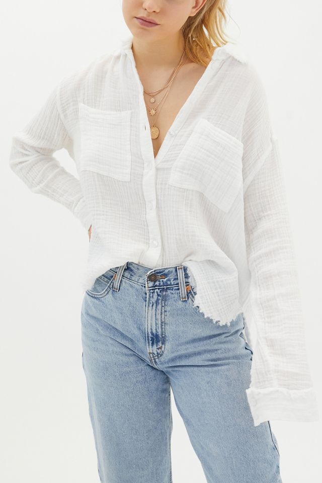 UO Luca Textured Cotton Button-Down Shirt | Urban Outfitters (US and RoW)