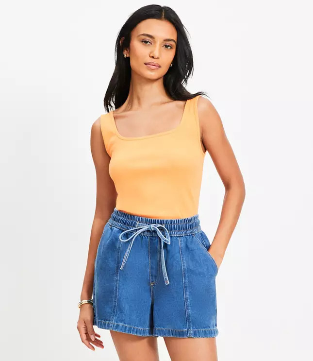 Perfect Ribbed Square Neck Tank Top | LOFT