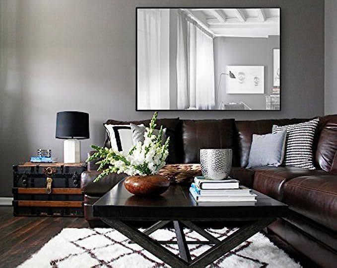 Raphael Rozen Modern Hanging Framed Wall Mounted Metal Mirror, Black Glossed Aluminum | Amazon (US)