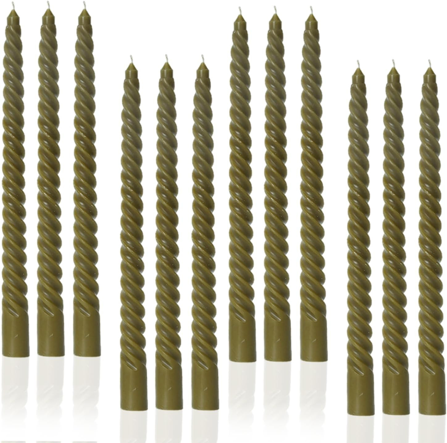 Olive Grenn Tall Taper Candles Spiral Candle Sticks,Unscented Pastel Candle for Holiday,Wedding and Home Decoration,10inch,12 Pack(E-Olive) | Amazon (US)