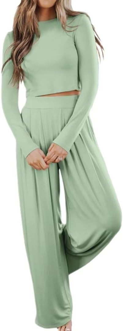 Ezbelle womenss Fall Fashion Lounge Sets Pajama Two Piece Cropped Pullover Jammies Outfits Casual... | Amazon (US)