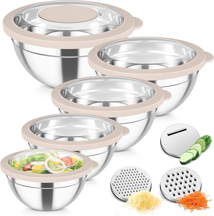 TeamFar Mixing Bowls, Stainless Steel Salad Serving Bowl with Clear Lids | Amazon (US)