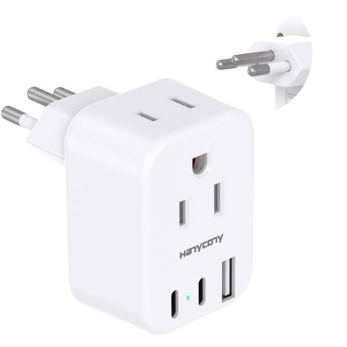 Brazil Power Adapter, HANYCONY Type N Plug Adapter with 2 Outlets 3 USB Ports (2 USB C), Travel Adapter for US to Brazil Brazilian Brasil | Amazon (US)