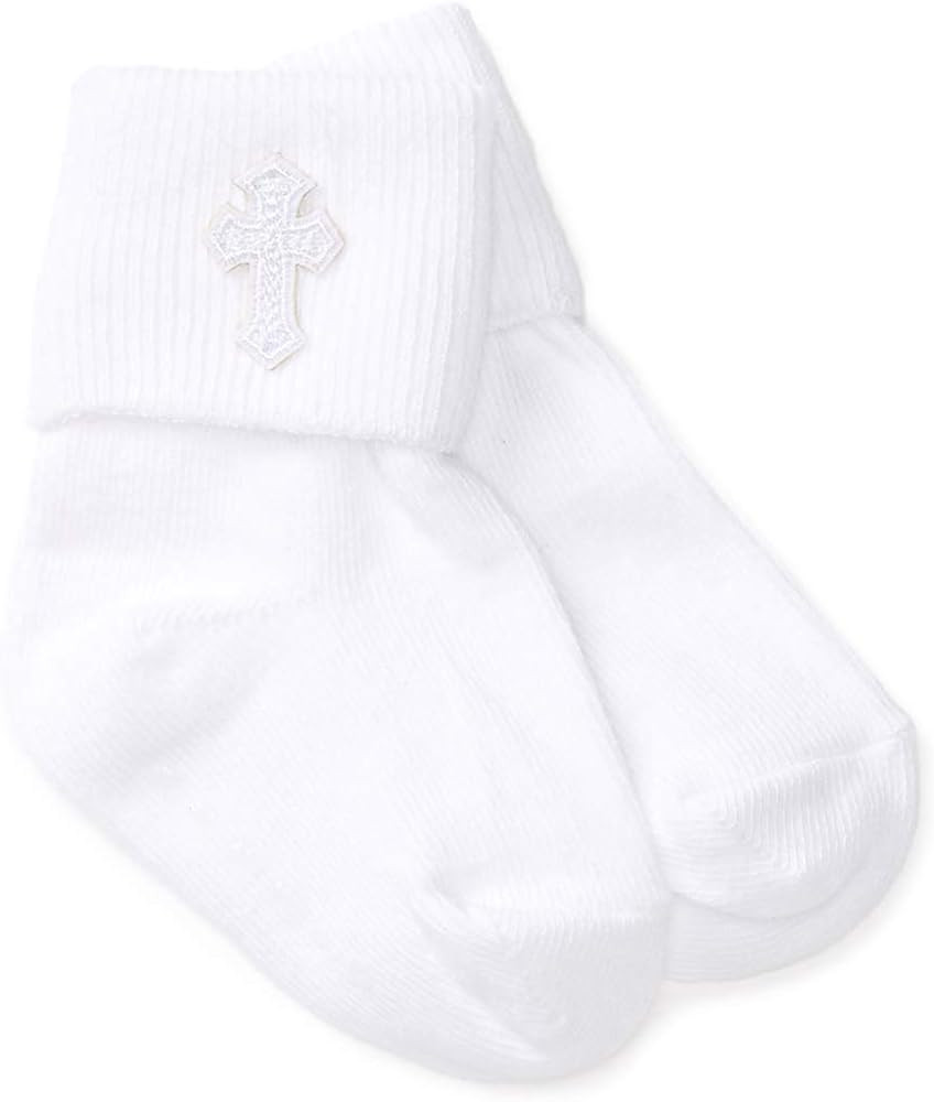 Born to Love Kids White Communion Girls Boys Baptism Christening Socks with Cross Embroidery | Amazon (US)