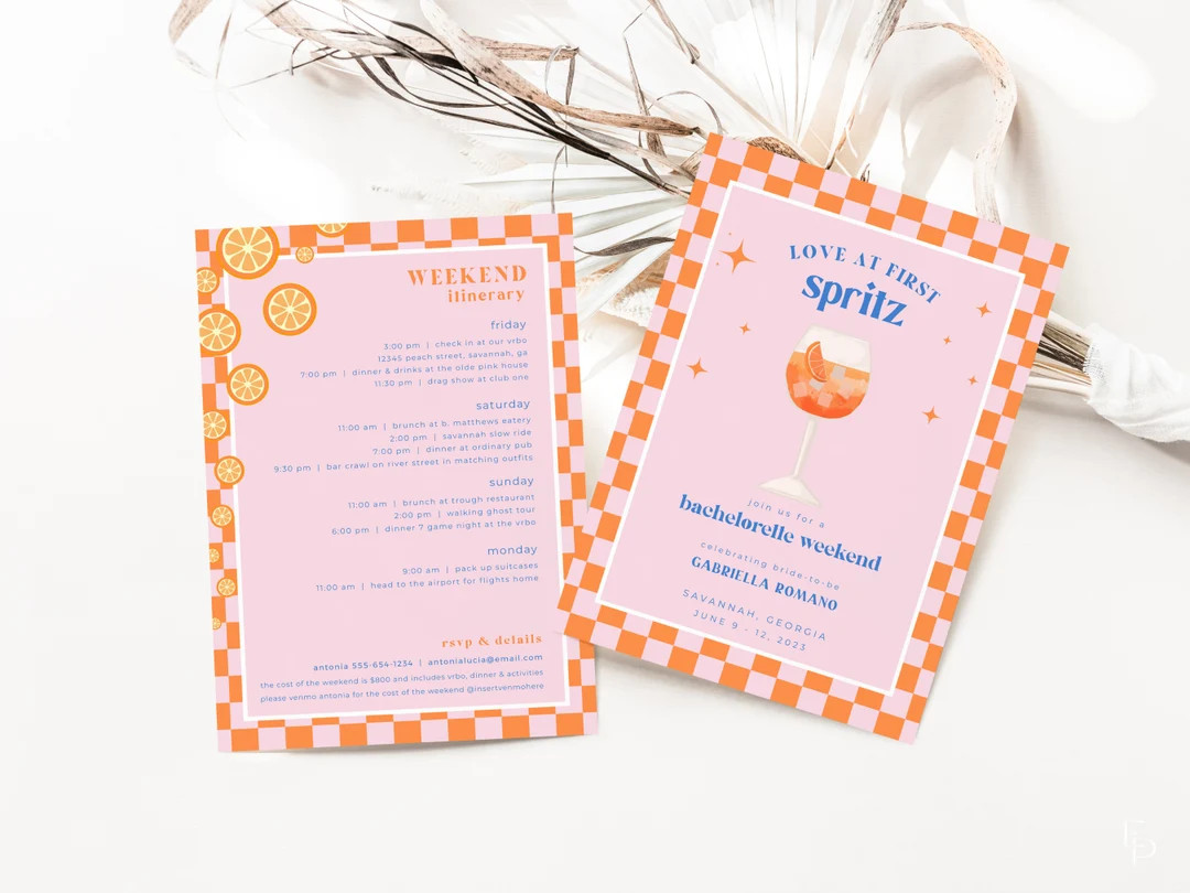 Aperol Spritz Bachelorette Weekend Invite and Itinerary Template ALLEGRA Collection - Etsy | Etsy (US)