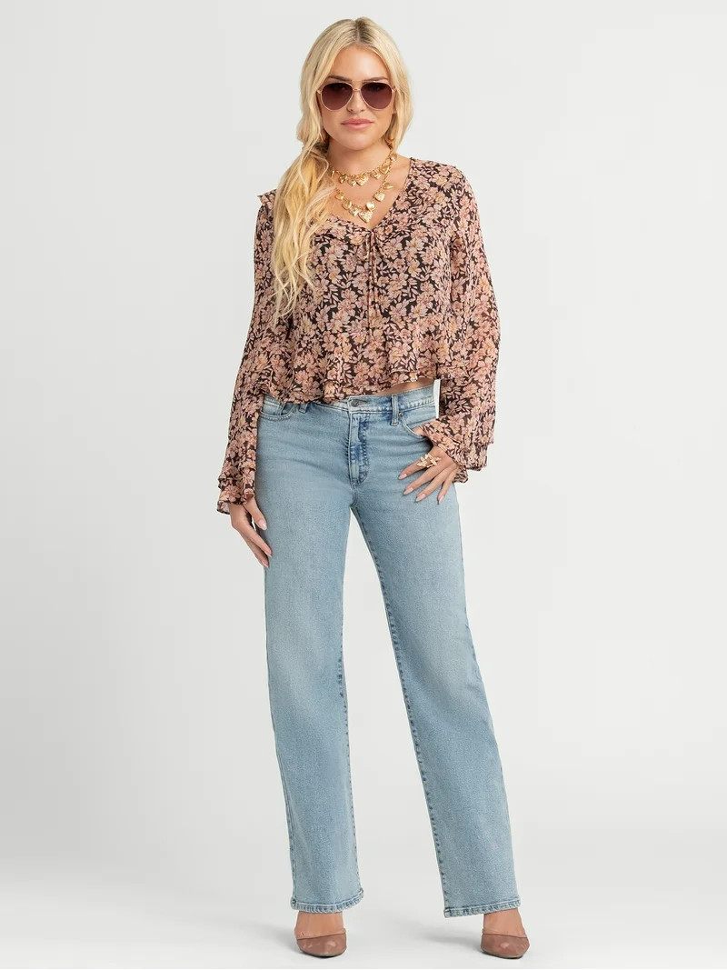 Jessica Simpson Women's Stayce Cropped Ruffle Top with Long Sleeves, Sizes XS-XL | Walmart (US)