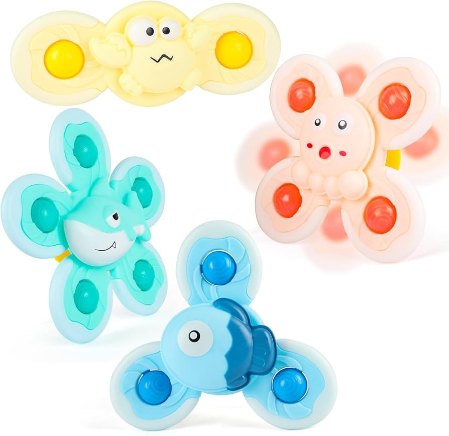 4 PCS Suction Cup Spinners Toys for Baby,Spinning Toy for Baby 3+Months Toddlers Sensory Activity... | Amazon (US)