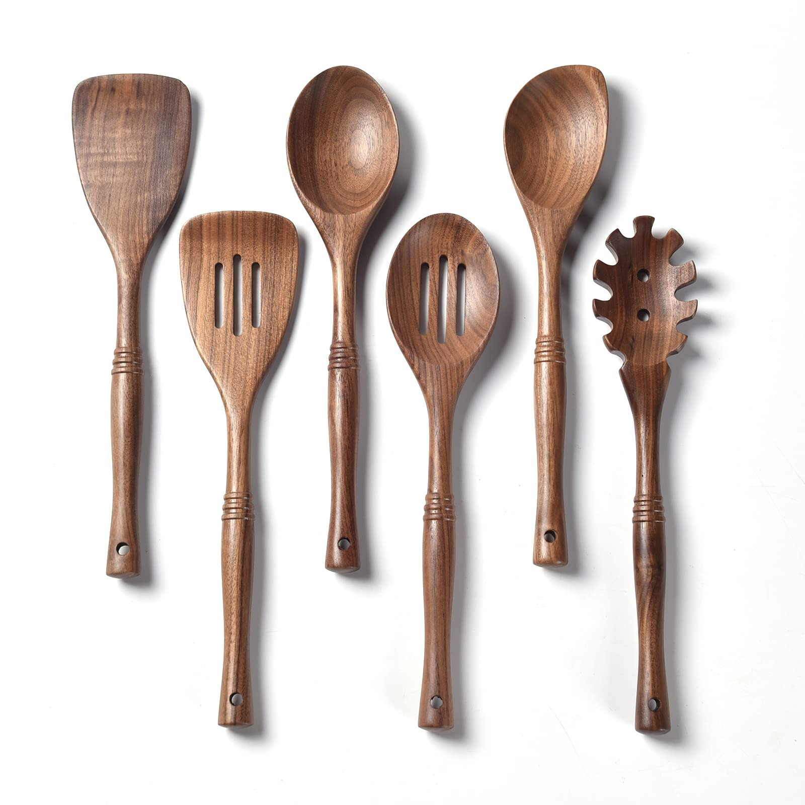 Gudamaye 12 inch Black Walnut Wooden Utensils - 6 Pcs Crafting Spoon Set for Cooking | Amazon (US)