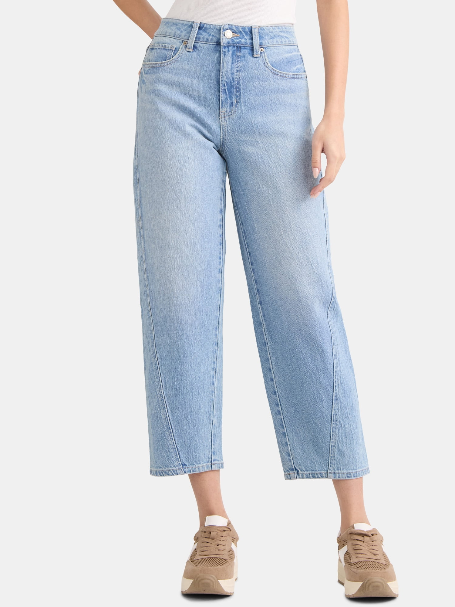 Time and Tru Women's High Rise Barrel Jeans, 26.5" Inseam, Sizes 0-22 | Walmart (US)
