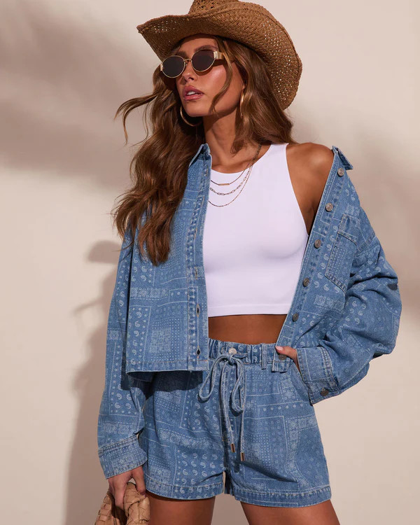 Prairie Canyon Paisley Denim Button Down Top | VICI