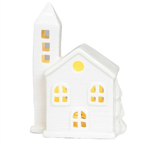 White Ceramic Christmas Village Houses, Christmas Village Sets, LED Lighted Christmas Village Houses, White Porcelain Village Town Houses, Christmas Town Scene Collection for Home Table Room Decor | Amazon (US)