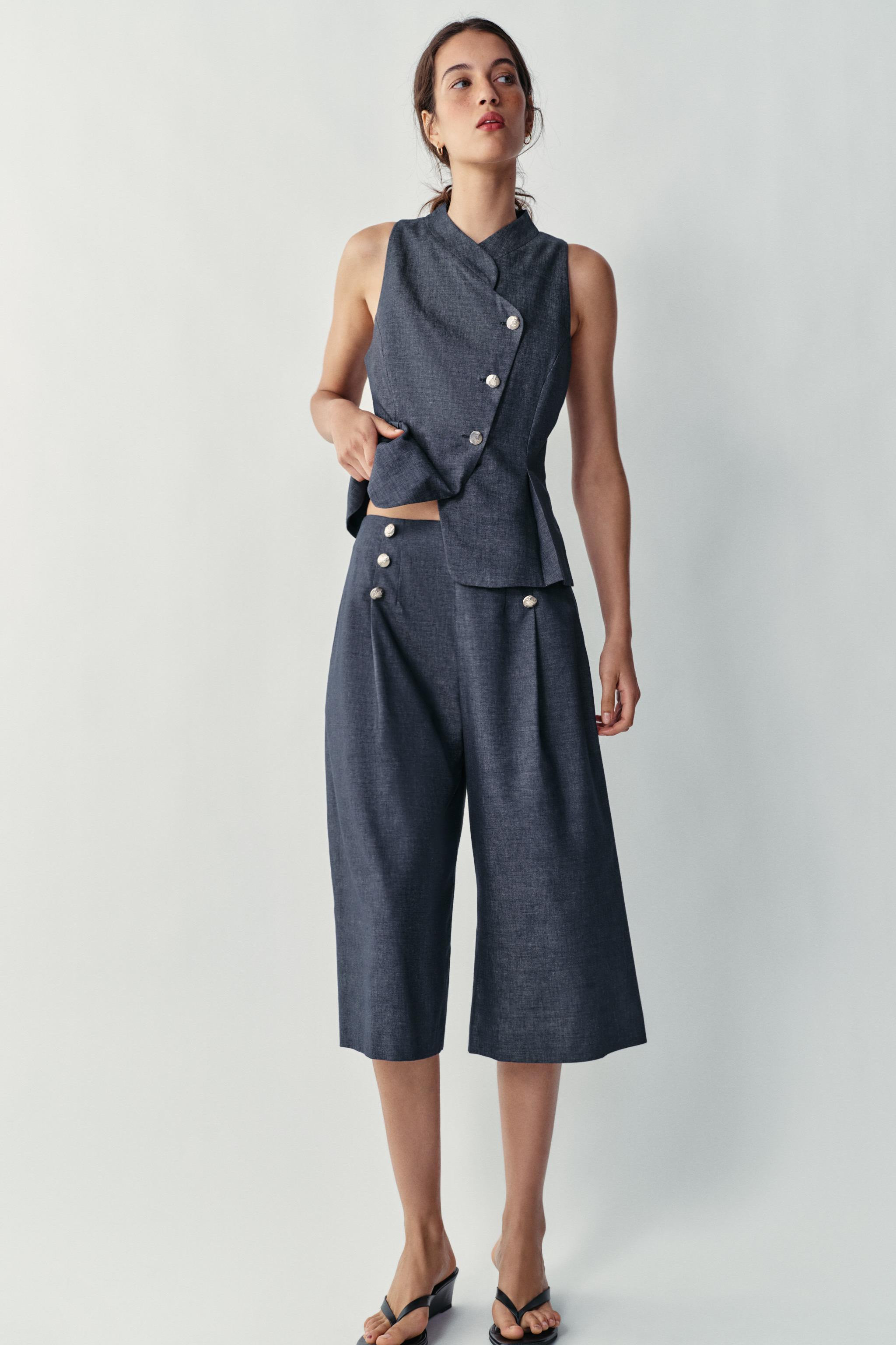 LONG BUTTONED LINEN SHORTS | Zara US