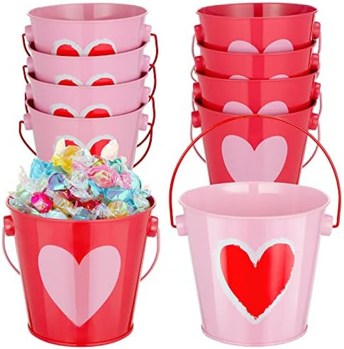 8 Pcs Valentine's Day Metal Bucket with Handle Small Crayon Pencil Holder Metal Pail Heart Favor ... | Amazon (US)