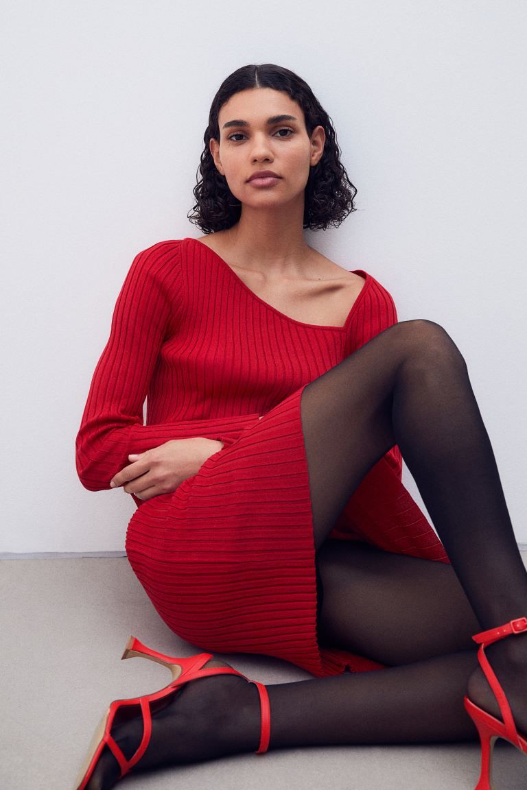 Rib-knit Bodycon Dress - Red - Ladies | H&M US | H&M (US + CA)