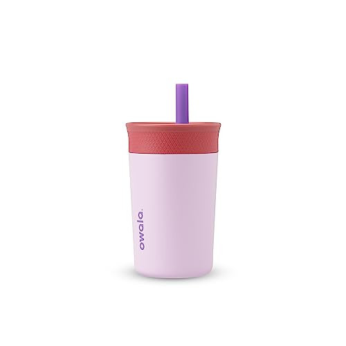 Owala Kids Insulation Stainless Steel Tumbler with Spill Resistant Flexible Straw, Easy to Clean, Kids Water Bottle, Great for Travel, Dishwasher Safe, 12 Oz, Pink and Purple (Lilac Rocket) | Amazon (US)