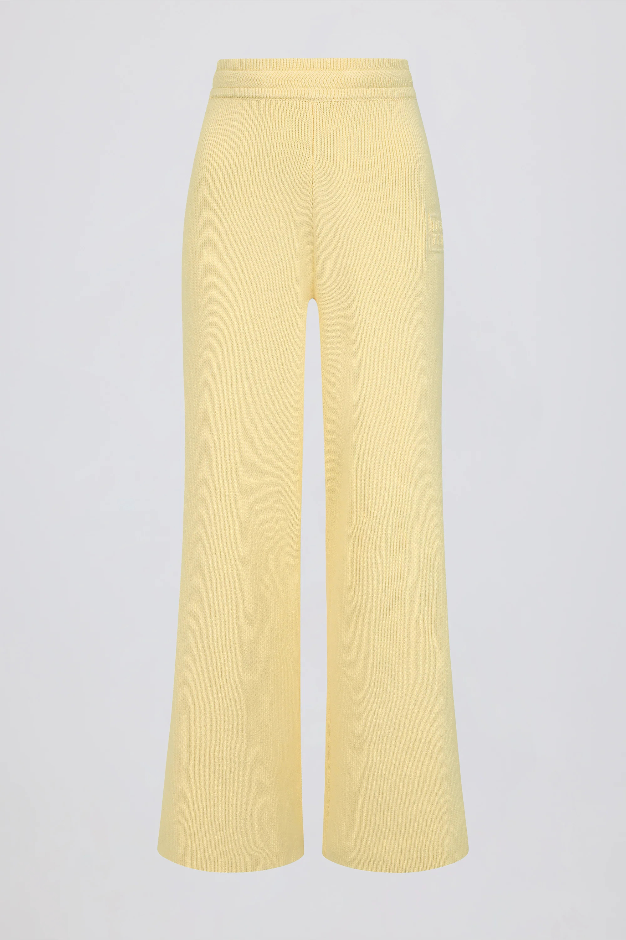Ribbed-Knit Wide-Leg Joggers in Lemon | Oh Polly