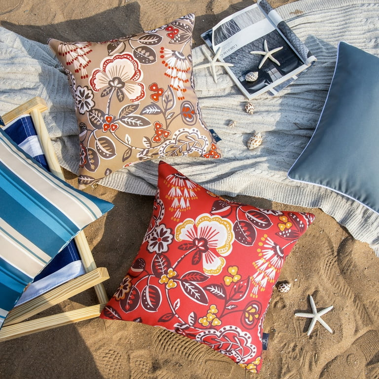 Phantoscope 12 x 20 in Red Floral and Striped Polyester Throw Pillow, Waterproof Pack of 2 | Walmart (US)