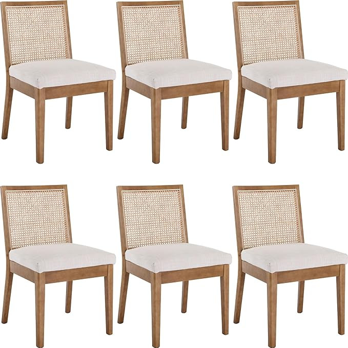Farmhouse Rattan Dining Chairs Set of 6 Natural Wood Dining Room Chairs Rectangle Cane Country Ki... | Amazon (US)
