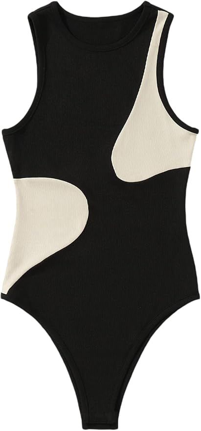 Floerns Women's Color Block Sleeveless Rib Knit Tank Top Bodysuit Leotard | Amazon (US)