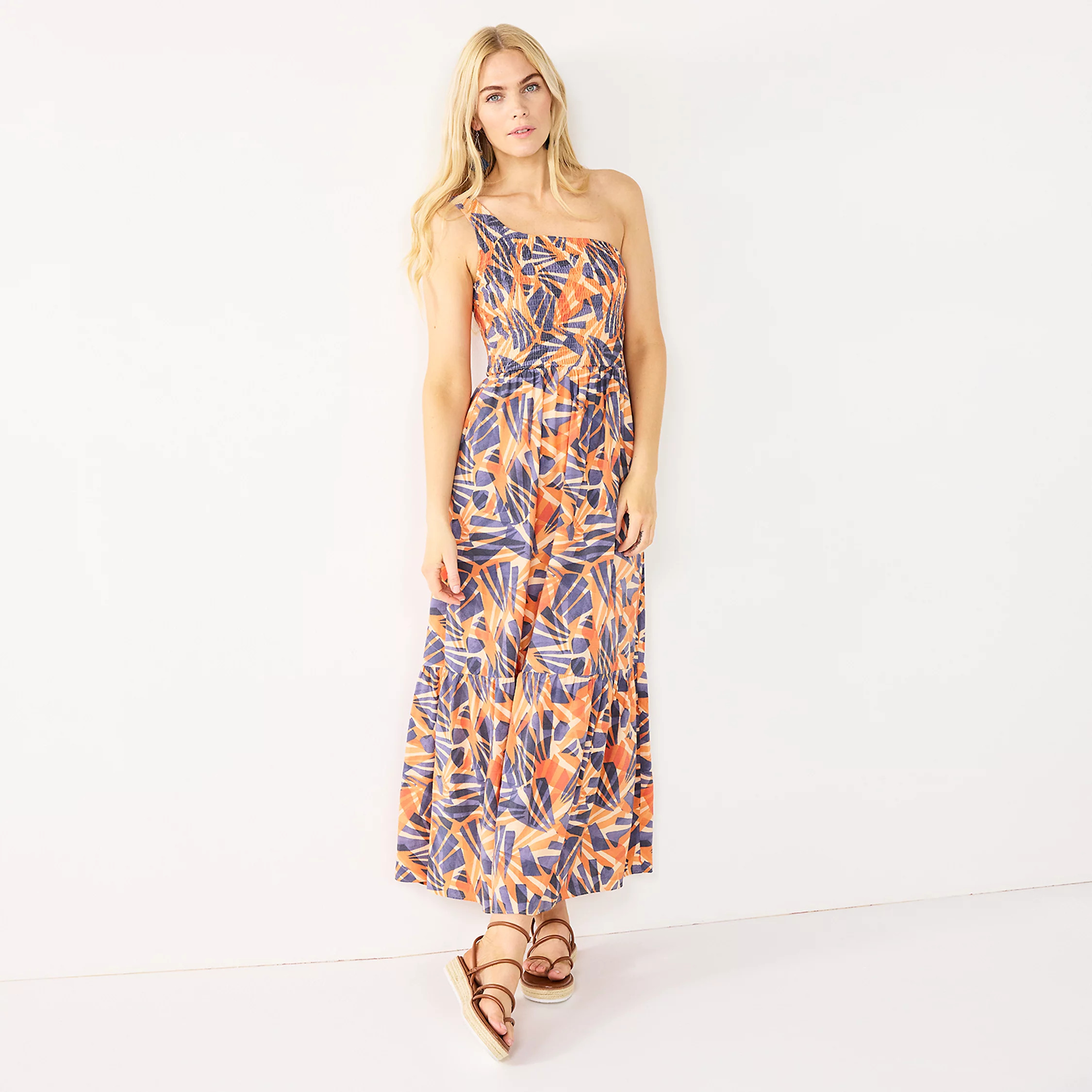 Women's Nine West One-Shoulder Smocked Maxi Dress | Kohl's