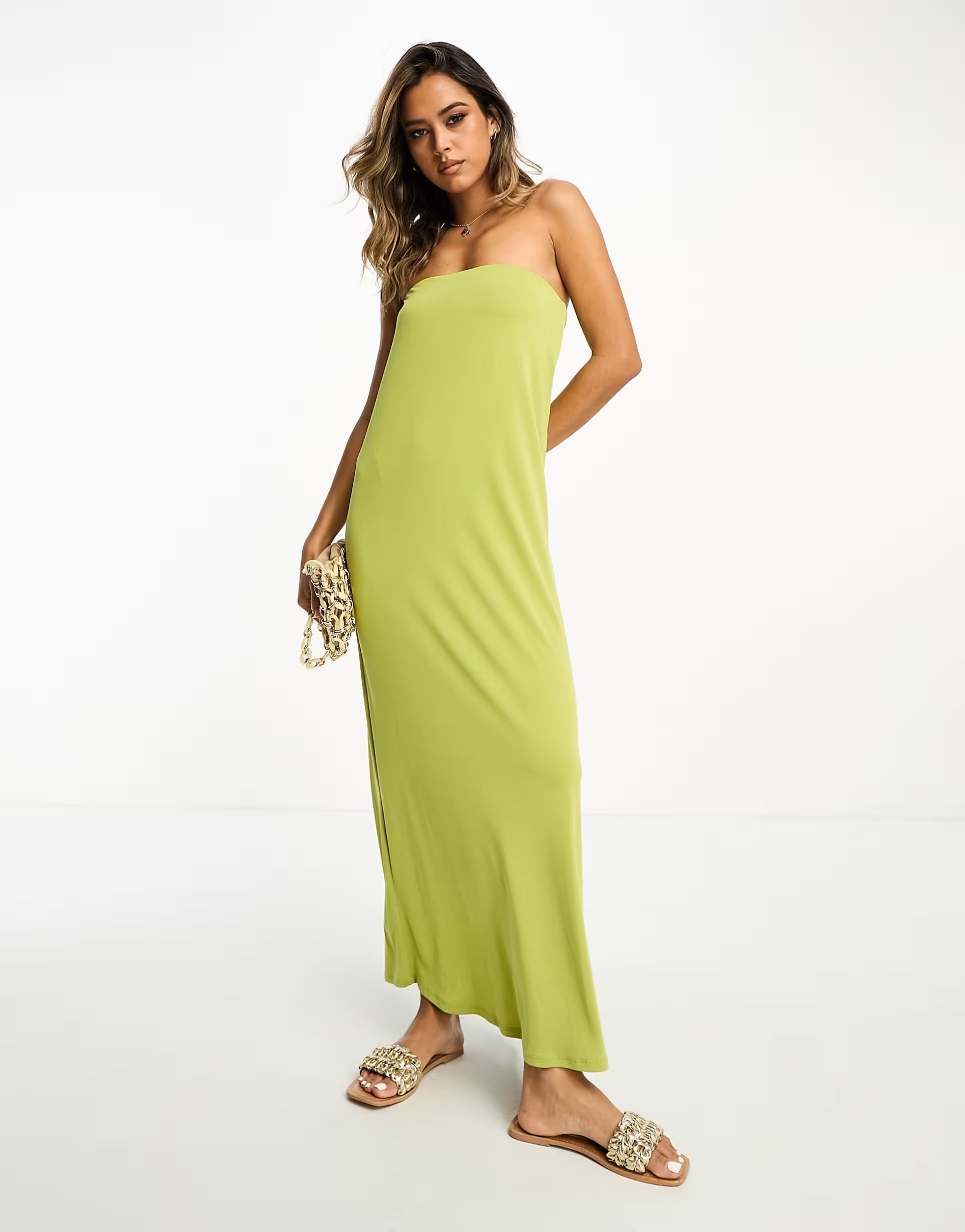 ASOS DESIGN bandeau maxi dress in chartreuse | ASOS (Global)