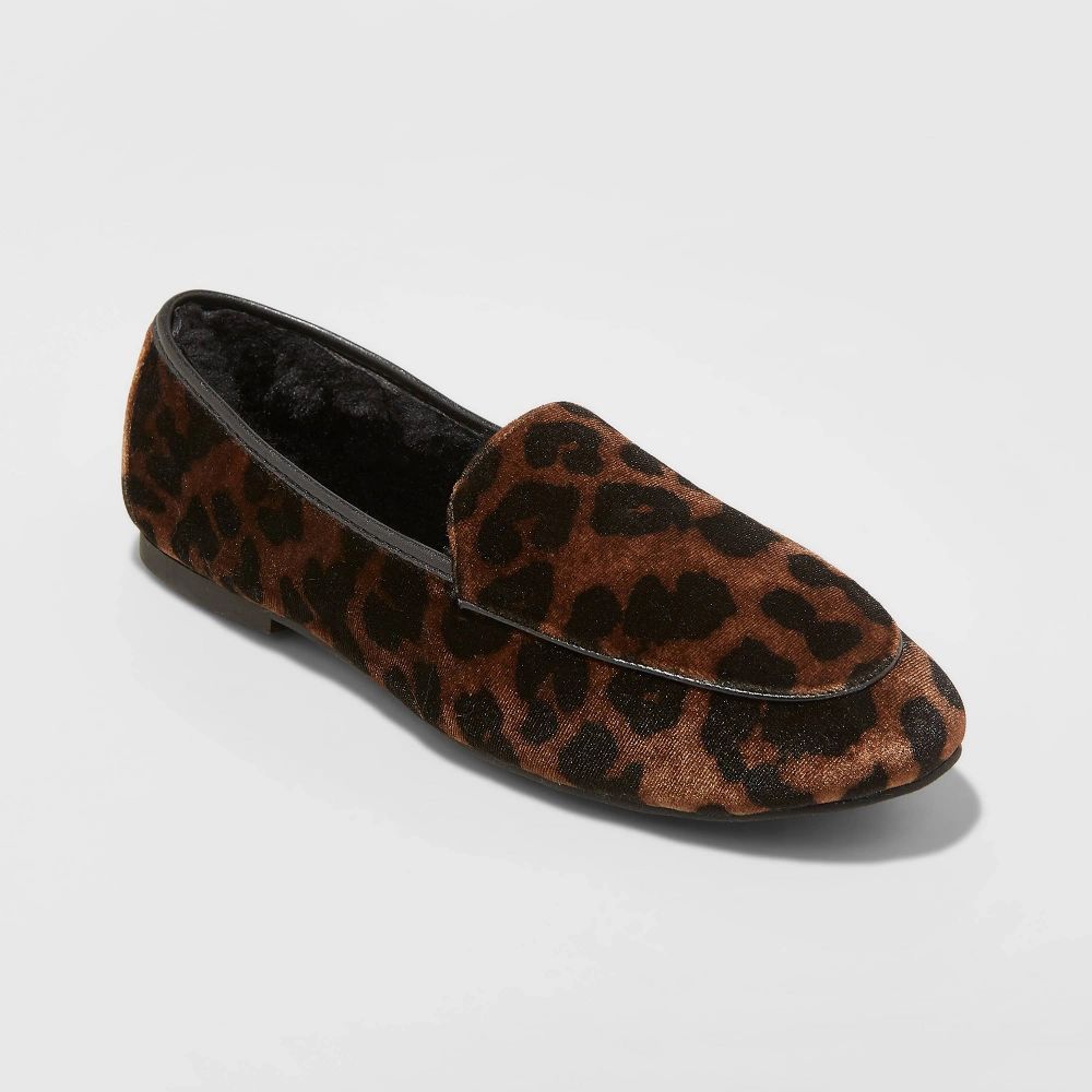 Women's Kasia Microsuede Faux Fur Lined Slip On Leopard Print Loafers - A New Day Brown 10, Women's, | Target