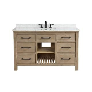 Lauren 55 in. Single Bath Vanity in Weathered Fir with Marble Vanity Top in Carrara White with Wh... | The Home Depot