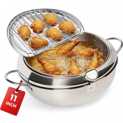 Alpha Living SDF-04 Deep Fryer Pot – 11-Inch Stainless Steel Frying Pot with Oil Thermometer – Ideal for Deep Frying Chicken, Fries, Mini Donuts, Tempura & More – Frying Pan for Home Use | Amazon (US)