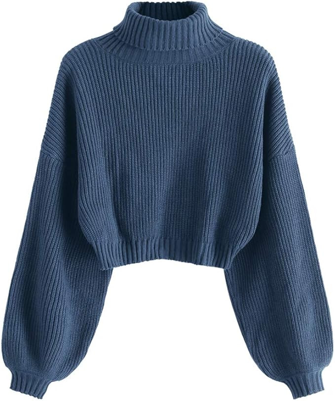 ZAFUL Women's Pullover Sweater Drop Shoulder Plain Knitted Cropped Sweater Pullover Solid Long Sl... | Amazon (US)