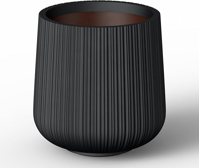 Kante Small Round Curved Black Concrete Planter 13" Dia, Outdoor | Fluted, Rubber Plug for Indoor... | Amazon (US)