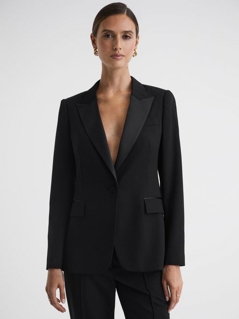 Reiss Black Alia Slim Fit Single Breasted Satin Suit Blazer | Reiss US