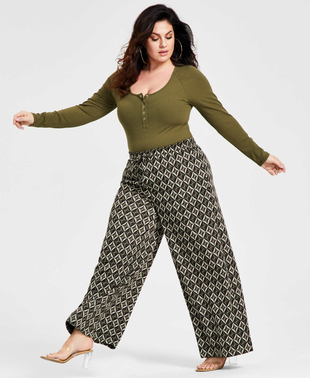 Nina Parker Trendy Plus Size Geo-Print Wide-Leg Pants | Macys (US)