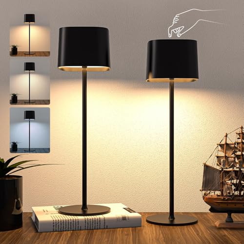 2 Pack Cordless Table Lamp Rechargeable, 5600mAh Battery Operated LED Table Lamps, Touch Control & 3 Color Stepless Dimming Wireless Lamp, Portable Indoor/Outdoor Table Light for Bedroom/Living Room | Amazon (US)