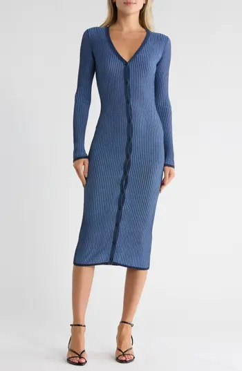 rag & bone Alexis Long Sleeve Ribbed Button-Up Sweater Dress in Blue Multi at Nordstrom Rack, Size Xx-Small | Nordstrom Rack