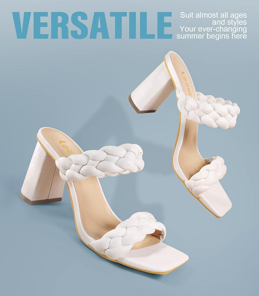 Leevar Braided Sandals for Women - Stylish Square Toe Braided Heels for Women - Nude Black White Tan | Amazon (US)