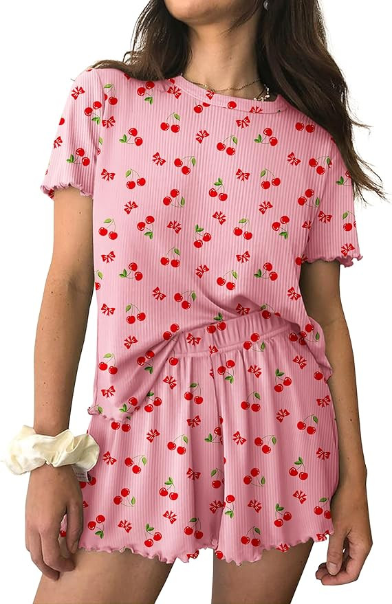 Ekouaer Womens Pajamas 2 Piece Ribbed Knit Pjs Short Sleeve Sleepwear Set Summer Soft Pajamas Set... | Amazon (US)