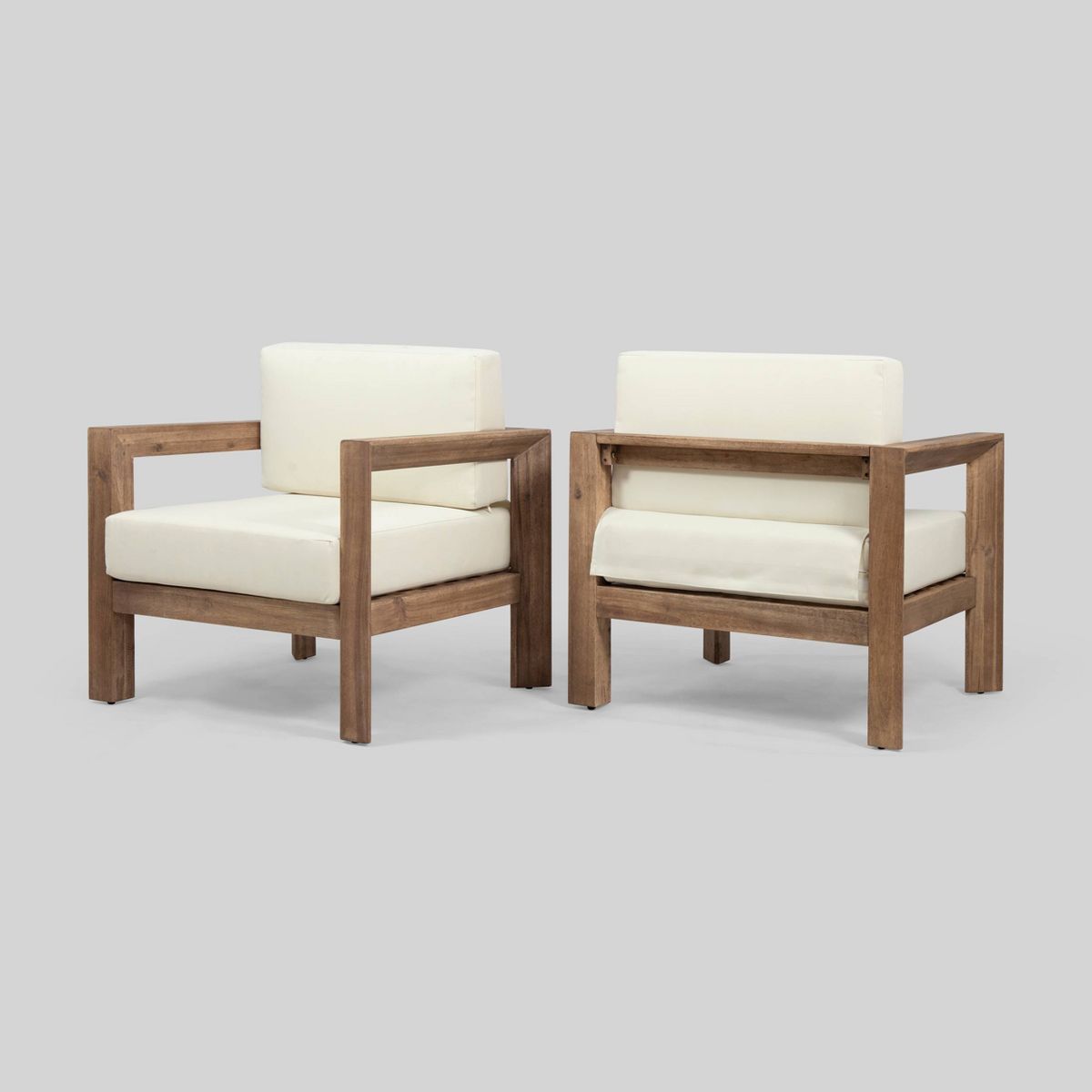 Genser 2pk Acacia Wood Club Chairs Brown/Beige - Christopher Knight Home | Target