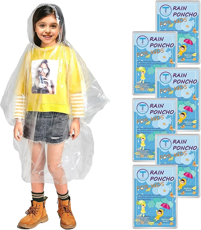 Disposable Rain Ponchos 6 Pack for Adults/Kids/Family Set-50% Thicker Emergency Ponchos | Amazon (US)