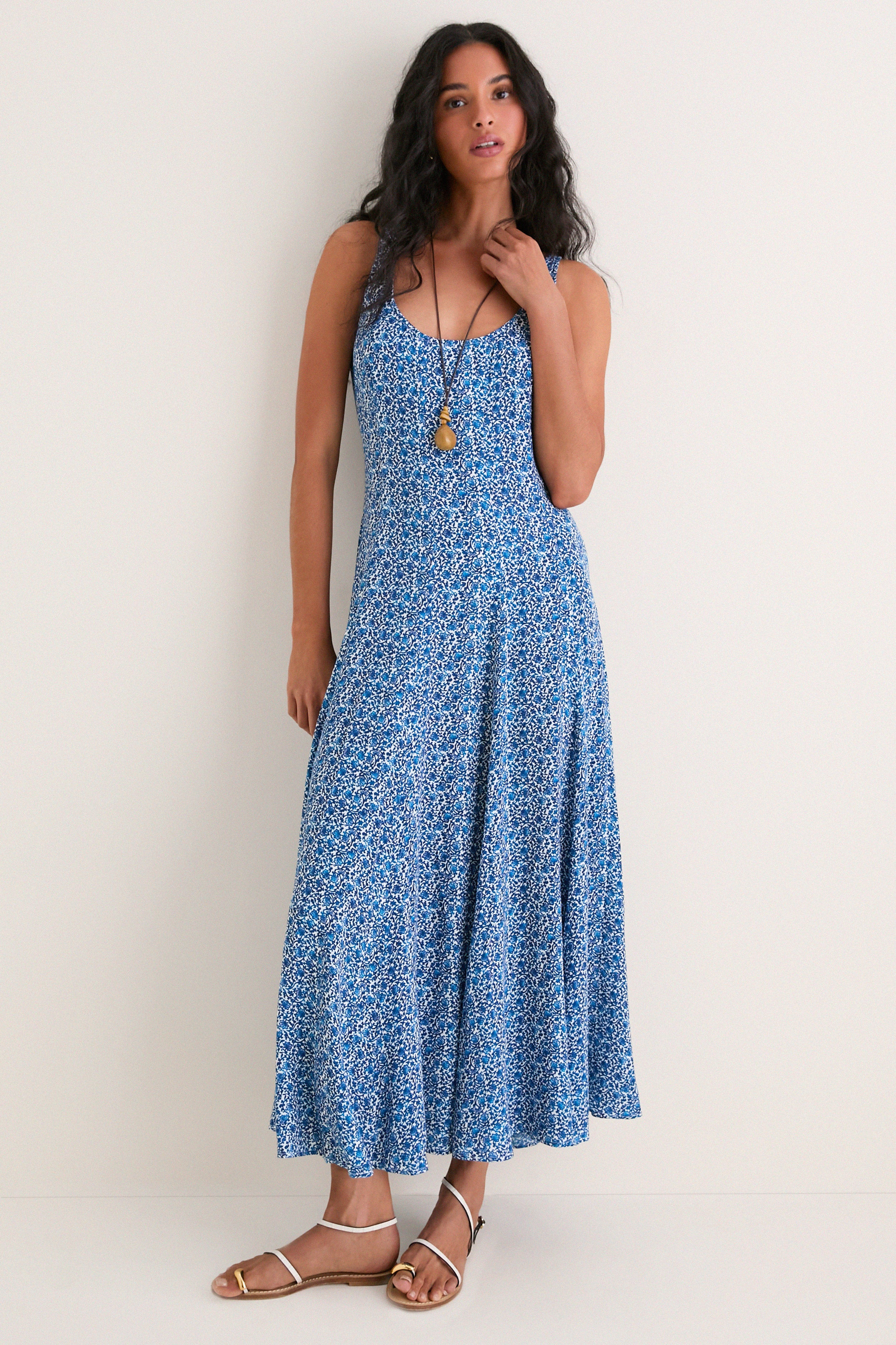 Aqua Ditsy Viscose  Crepe Lyon Maxi Dress | Tuckernuck (US)